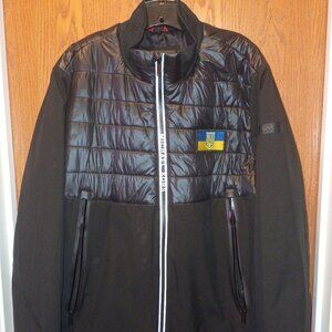 Black Michael Kors, Hybrid Puffer Jacket with Ukrainian Flag Patch, Men Size XXL
